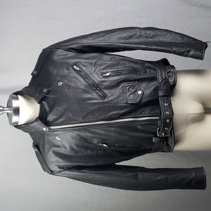 Vintage Genuine Leather Biker Jacket Mens Medium Zipper Closure Black